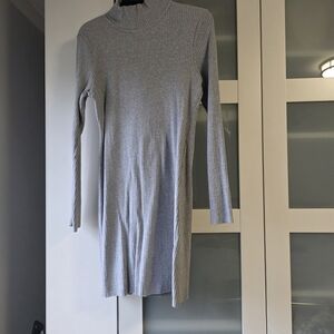 Calvin Klein Jeans Heather Gray Ribbed Mock Neck Long Sleeve Dress